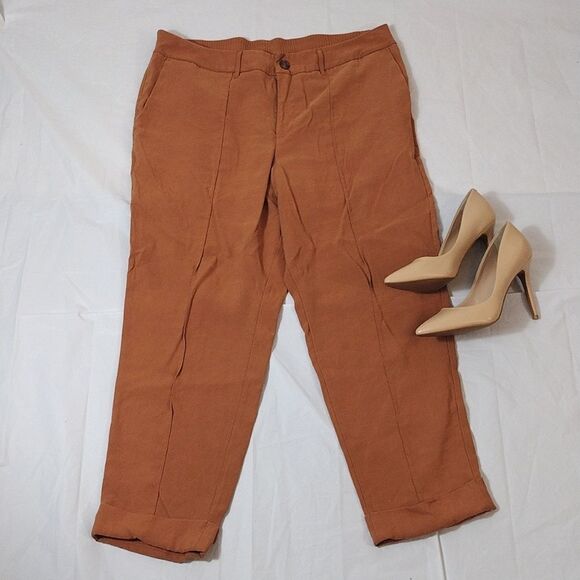A New Day Nutmeg Brown High Waist Cuffed Rayon Pants Plussize 18 - Picture 5 of 16